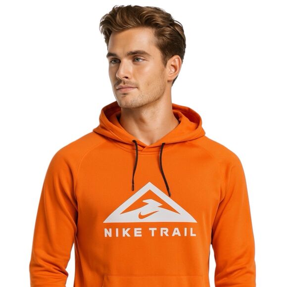 Nike Trail Hoodie Mens M Orange Magic Hour Pullover Dri Fit Active DV9324-885